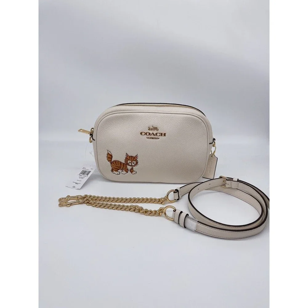 NWT Coach CC790 Jamie Camera Bag With Dancing Kitten Refine Pebble Leather Chalk